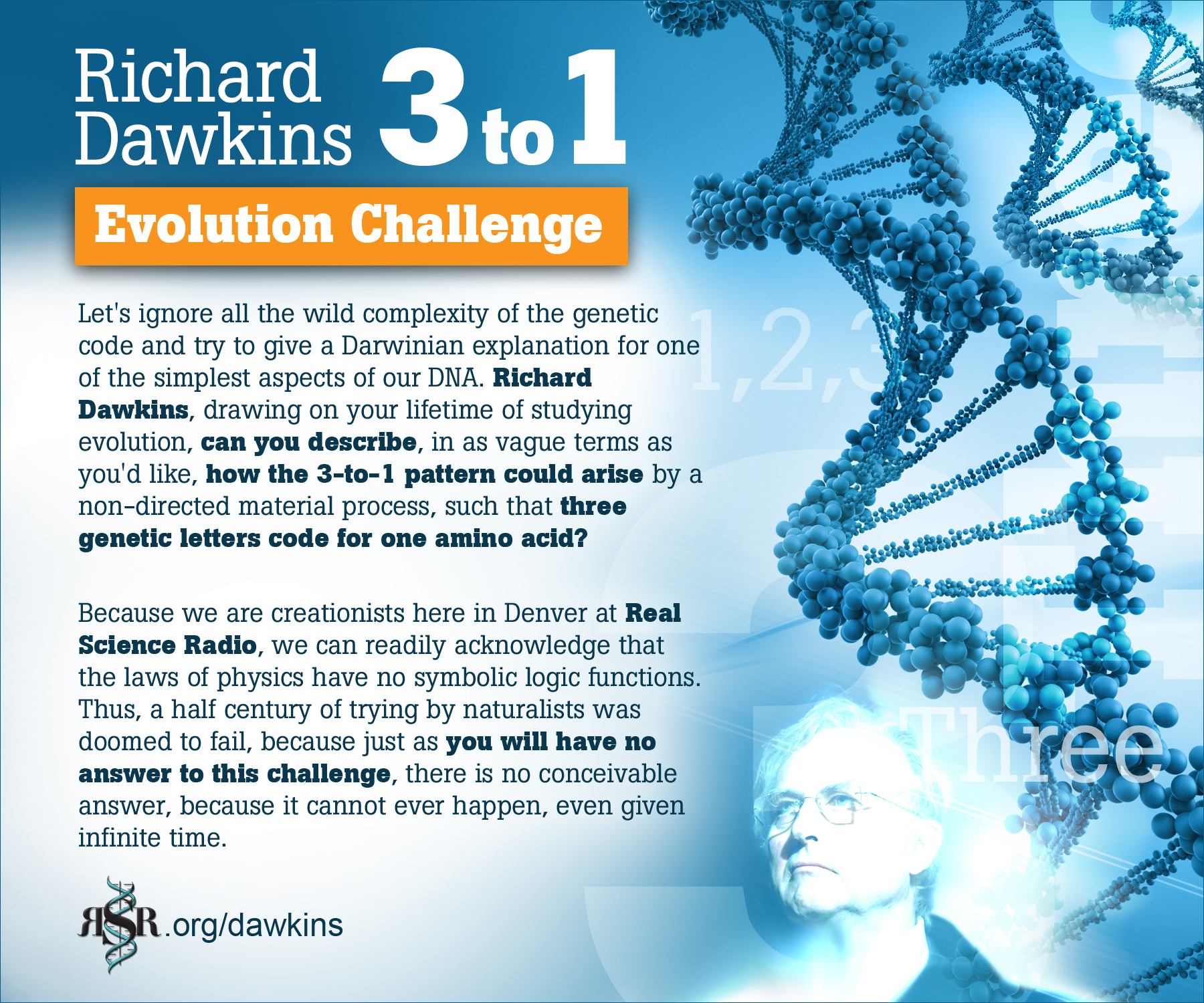 Dawkins' 3-to-1 Evolution Challenge from RSR